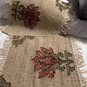 Two New Pottery Barn Retired Floral Kilim Mat with Fringe, 18 X 22”